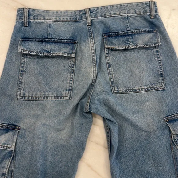 ZARA women’s size 8 wide leg cargo style blue jeans boyfriend - Picture 10 of 10